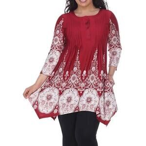 White Mark Women's Dulce Tunic Top Burgundy White Plus Size 1XL